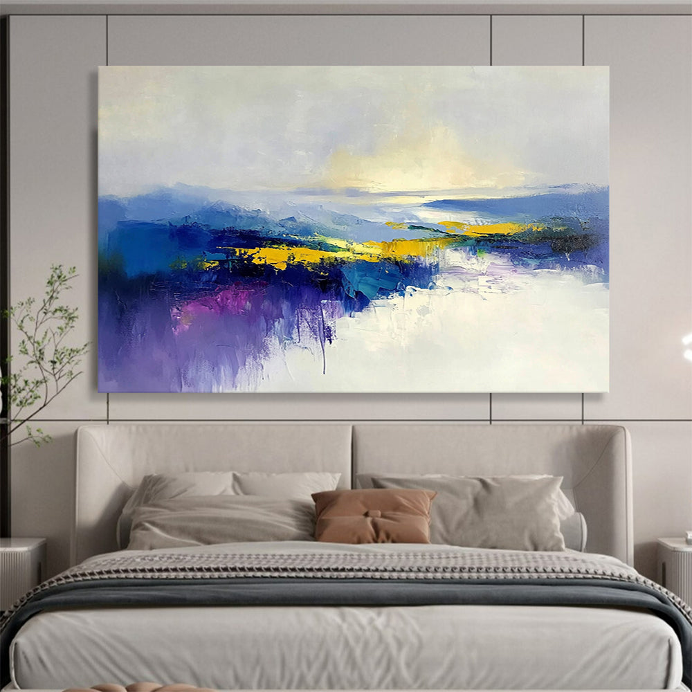 “Colorful Abstract Landscape” - Blue, Yellow, Purple, Bold Brushstrokes, Abstract Landscape Painting On Canvas HB0901