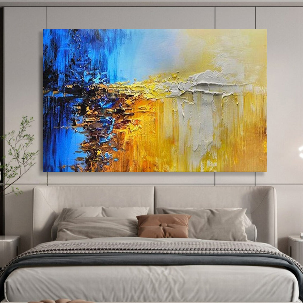 Blue & Gold Abstract Textured Art - Bold Living Room Centerpiece DLZ179