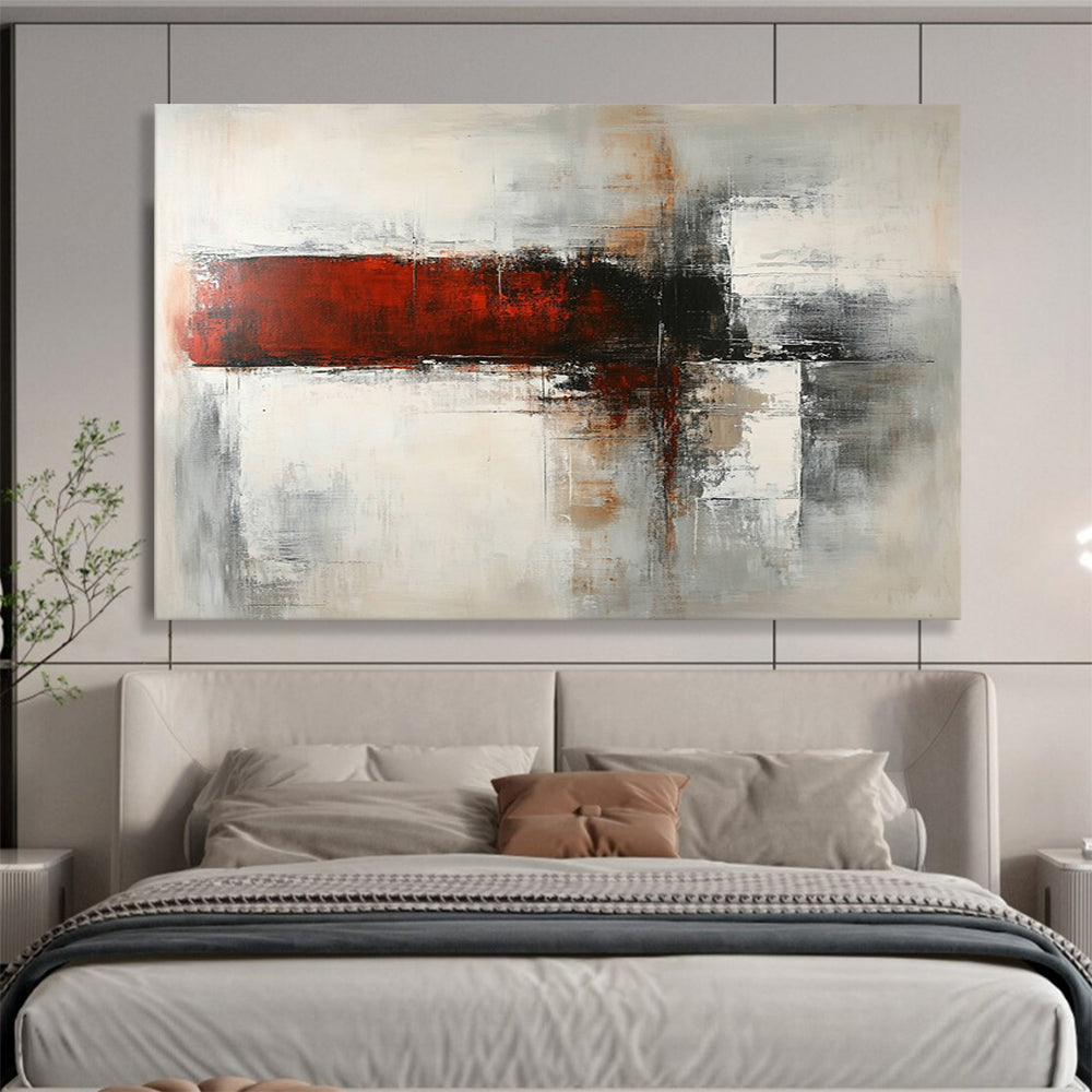 “Red and Gray Abstract Blocks” - Red, Gray, White, Layered Geometric Shapes - Abstract Acrylic Painting HB1671