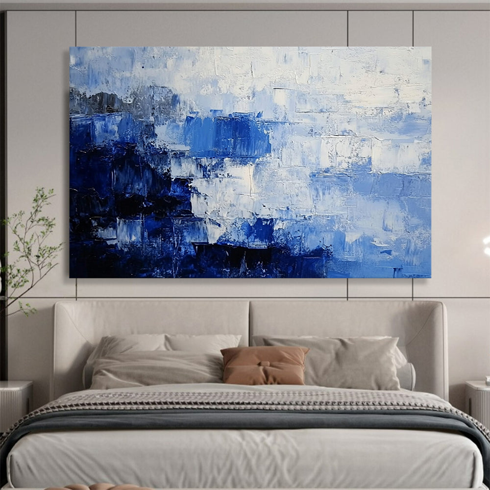 “Blue - Gray Abstract Block Patterns” - Blue, Gray, Block Shapes Painting On Canvas HB0837