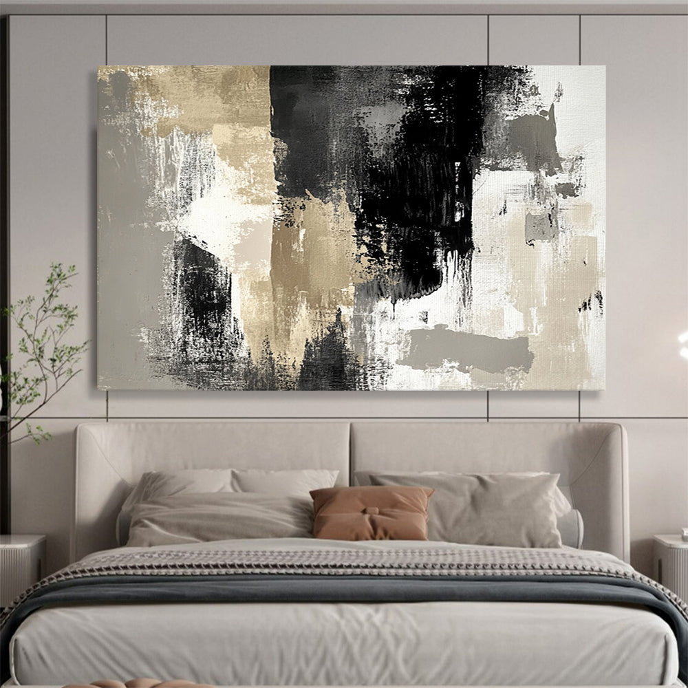 “Neutral Abstract Textures” - Beige, Gray, Black, White, Layered Textured Abstract Painting On Canvas HB0962