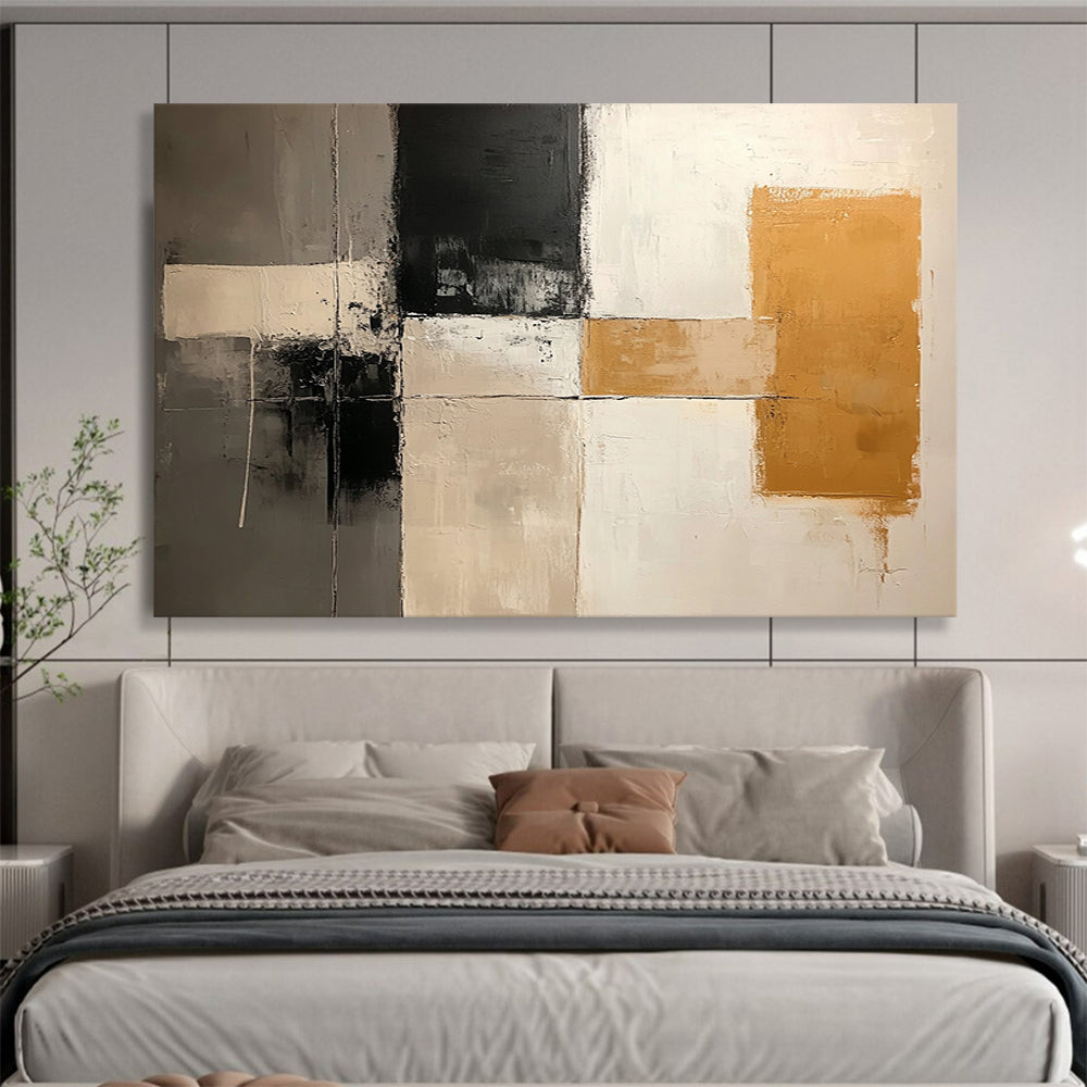 “Neutral Grid” - Gray, Beige, Black, Grid - Like Forms - Contemporary Acrylic Painting HB1531
