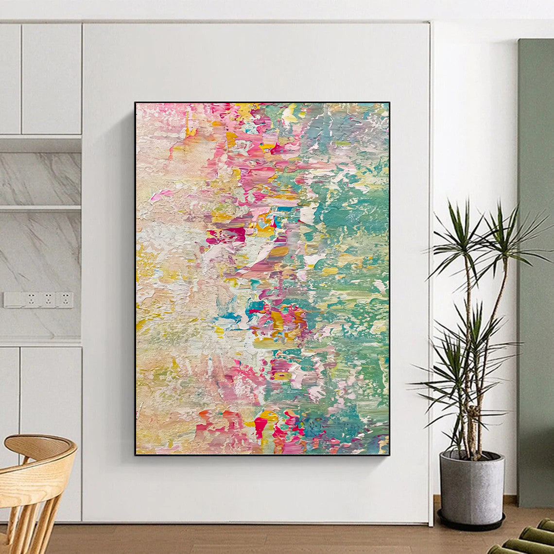 Vertical Hand - Painted Textured Custom Abstract Art for Dining Room and Hallway DKH1683