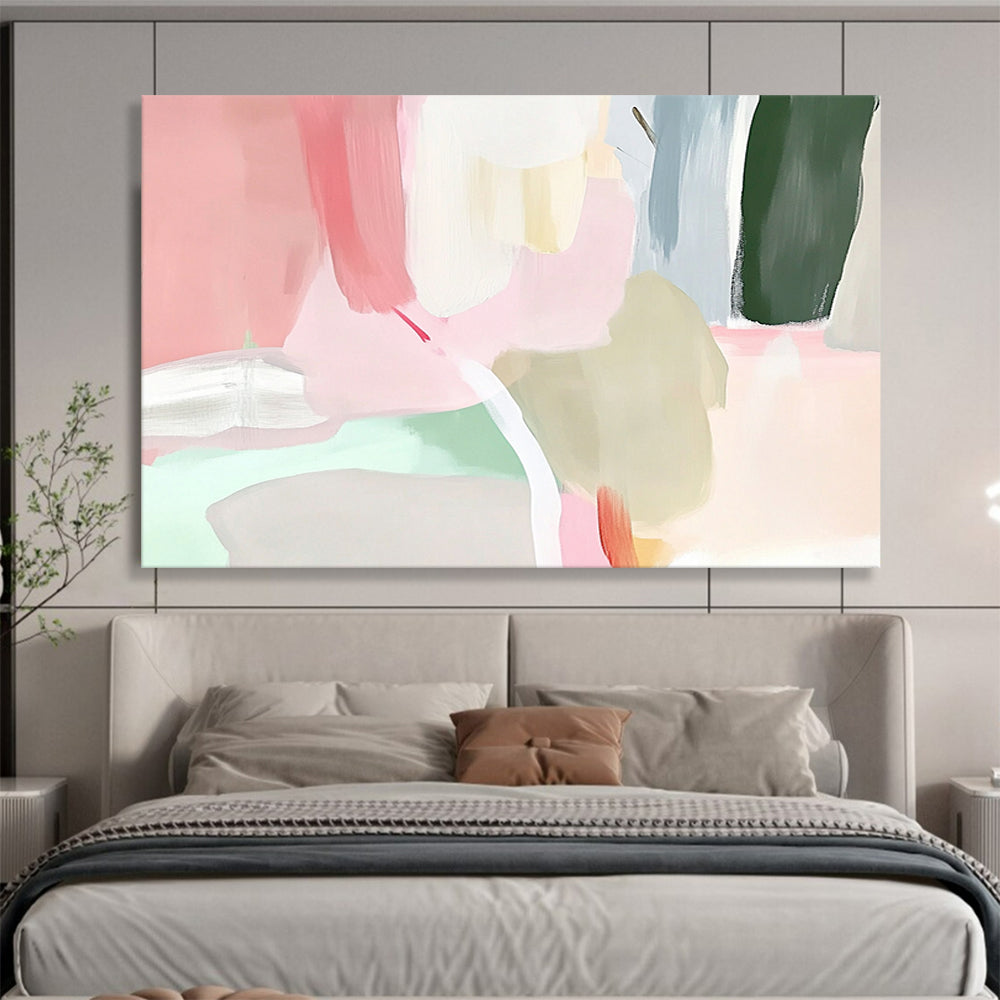 “Soft Pastel Shapes” - Pink, Green, Gray, Abstract Forms - Acrylic Painting HB1484