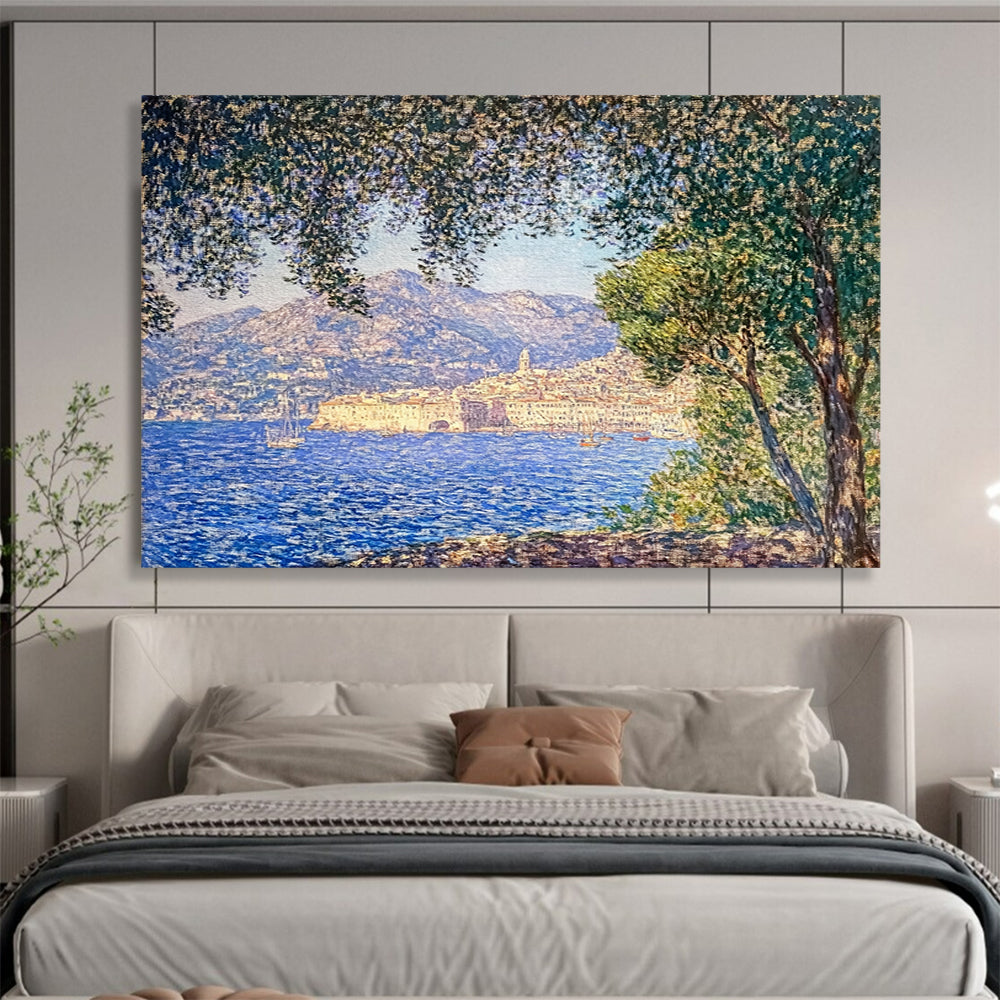 “Impressionist Coastal Scene” - Blue, green, beige, Impressionist Landscape Painting HB0630