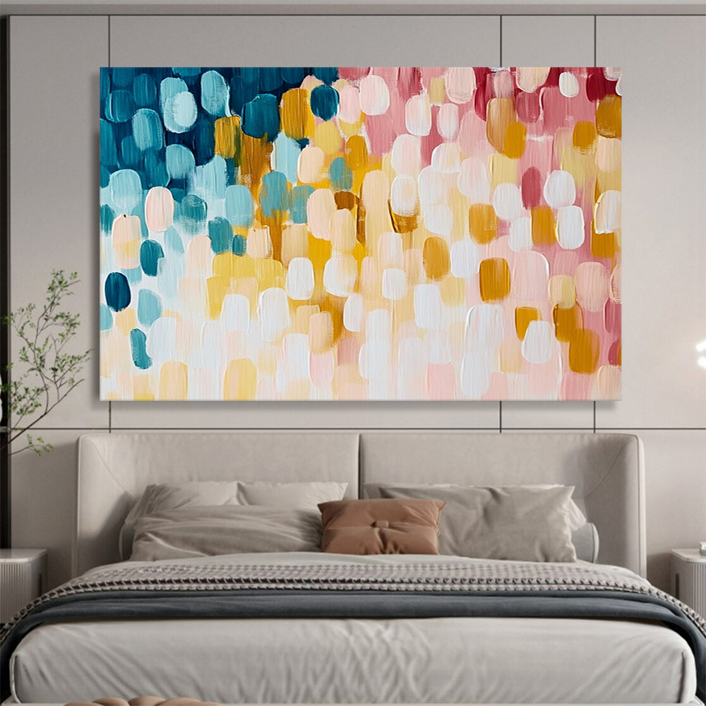 “Pastel Oval Abstract Pattern” - Blue, yellow, pink, white; Abstract oval shapes in pastel colors; Acrylic Painting On Canvas HB1238