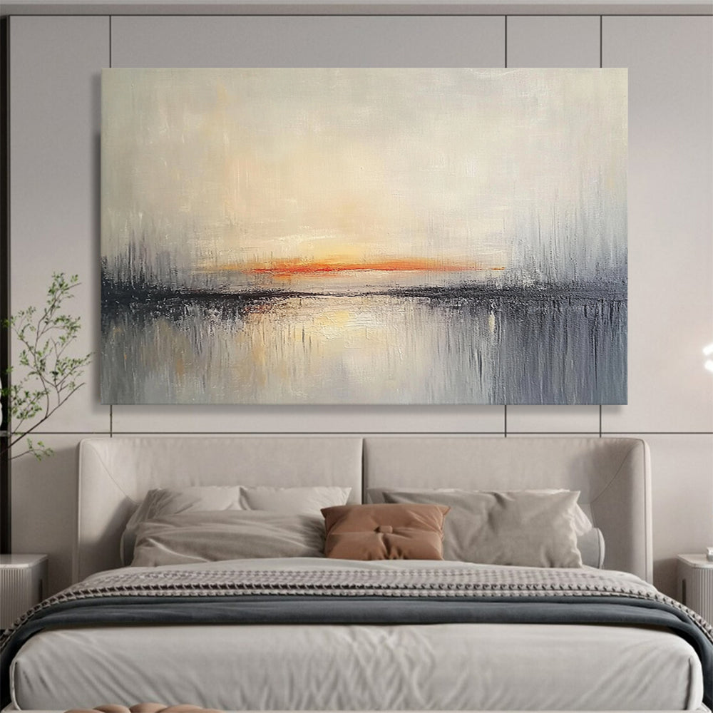 “Sunset Reflection” - Gray, Orange, Tranquil Sky and Water Painting On Canvas HB0936