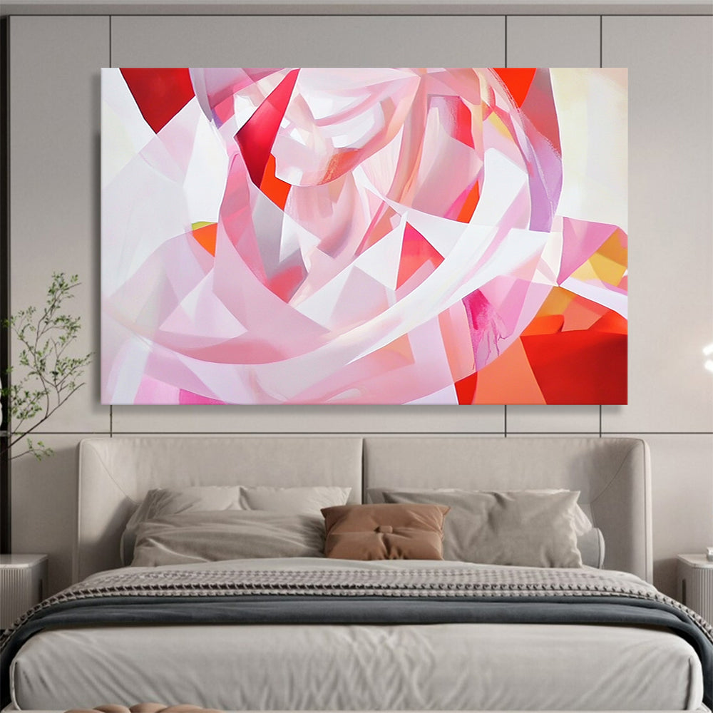 “Pink Geometric Twirl” - Shades of pink, reds, whites; Abstract geometric shapes; Modern Abstract Painting On Canvas HB1160