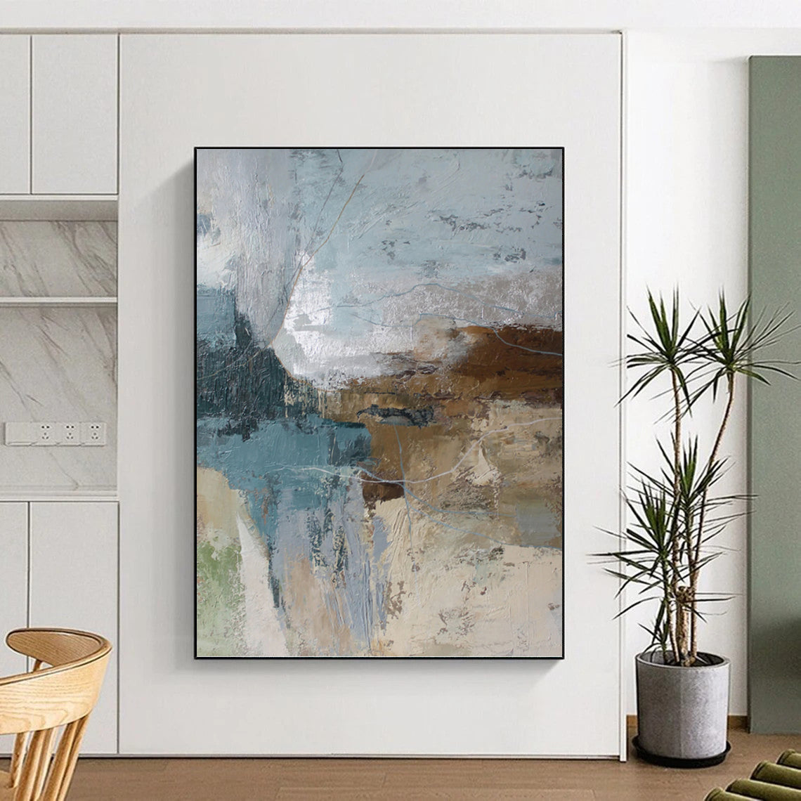 Vast Hand - Painted Custom Textured Abstract Mural for Hotel Lobby & Bedroom DKH1012
