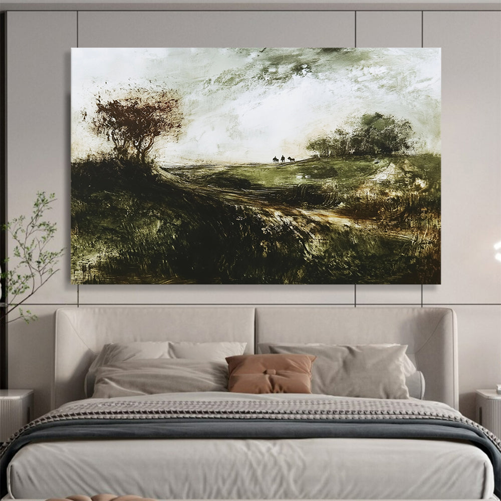 “Misty Moorland Ride” - Earthy greens, muted tones, Textural Landscape Painting On Canvas HB0568