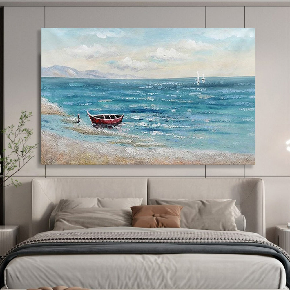 Coastal Boat & Sea - Relaxing Living Room or Bathroom Art DLZ224