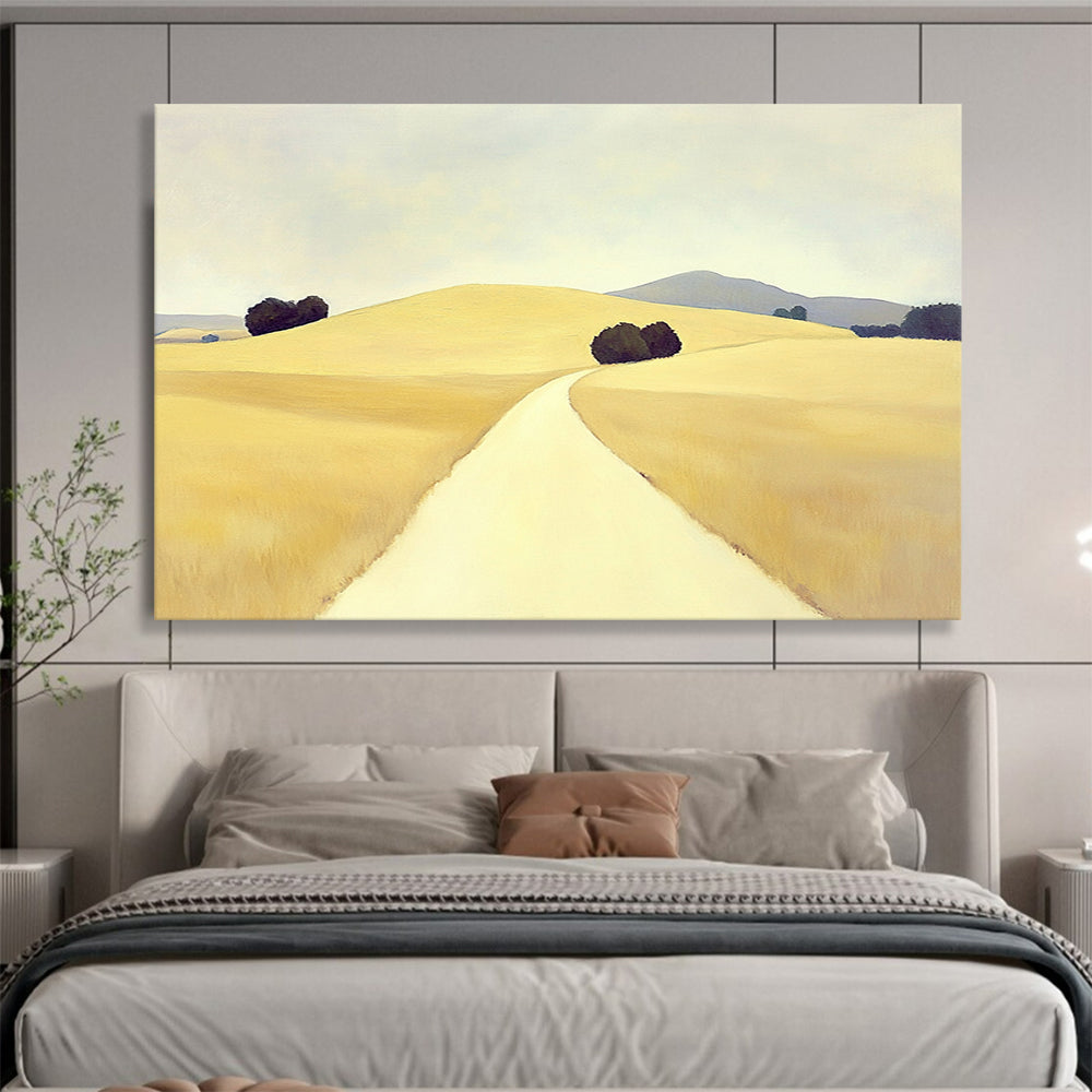 Yellow, Gray, Purple and Green Minimalist Path "Golden Journey" Painting On Canvas HB0672