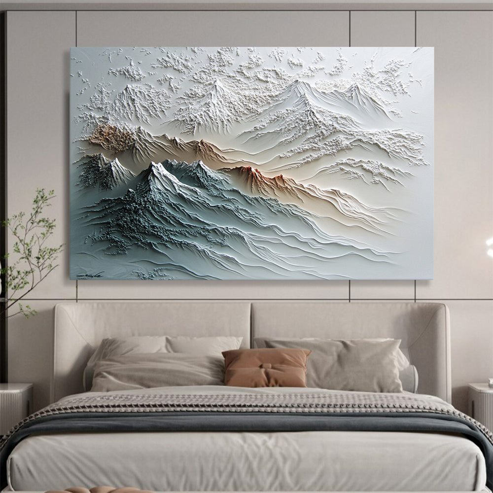 White, Gray, Brown and Blue Textured Mountain "Sculpted Peaks" Painting On Canvas HB0667