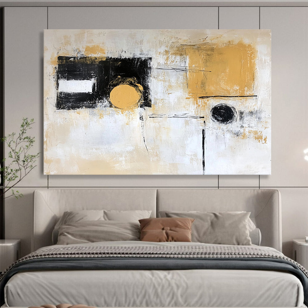 “Earthy Circles” - Beige, White, Black, Gold with Abstract Circles - Abstract Acrylic Painting HB1342