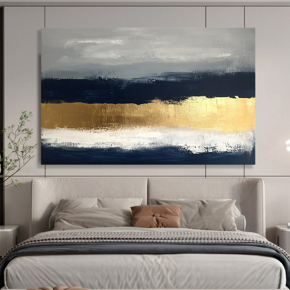 “Gray - Gold Abstract Layers” - Gray, Gold, Abstract Layers Painting On Canvas HB0783