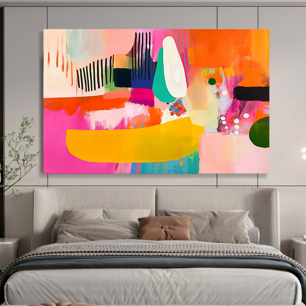 “Bright Abstract Collage” - Pink, Orange, Teal, Abstract Forms - Contemporary Acrylic Painting HB1491