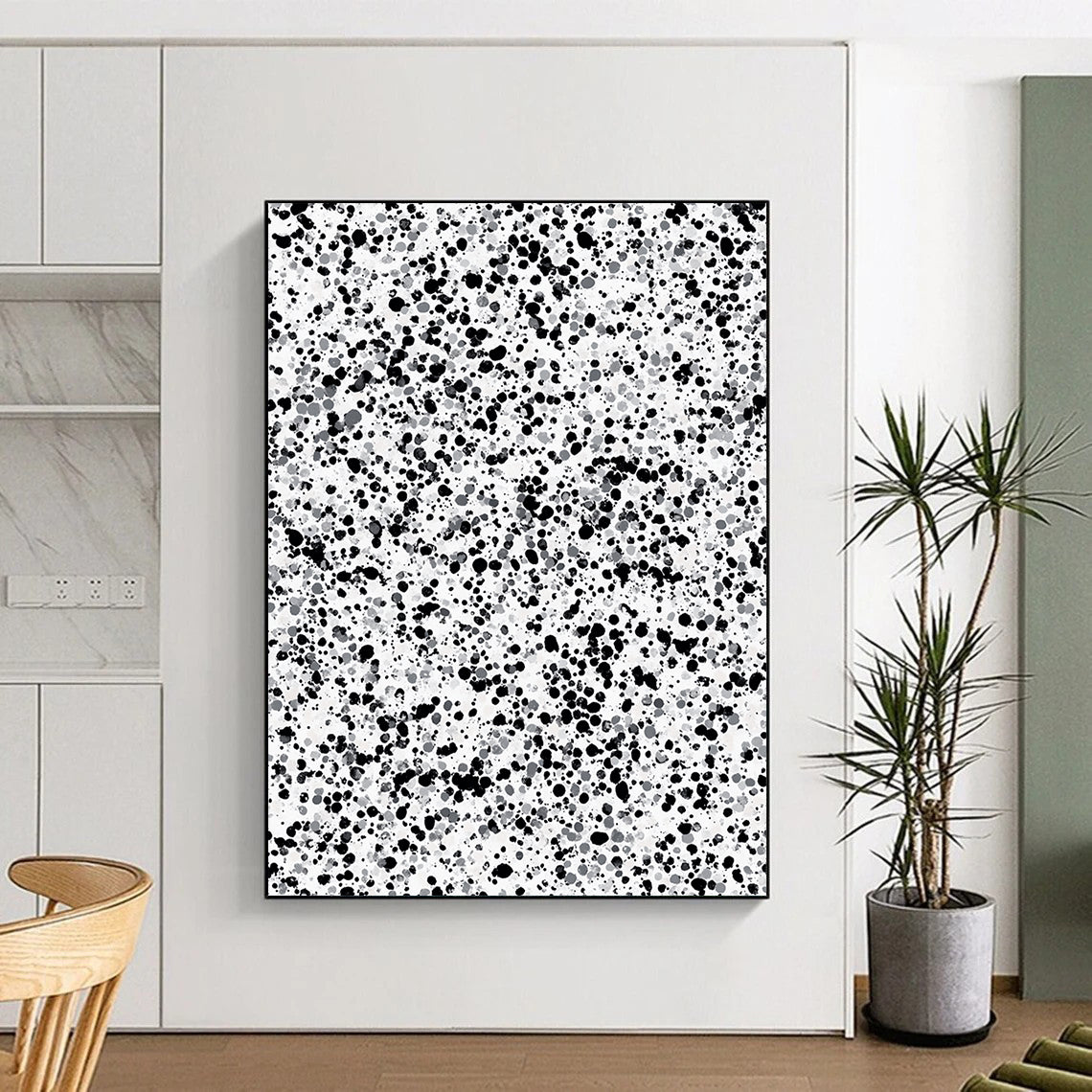 Black, Gray and White Splatter "Subtle Chaos" Painting On Canvas HB257