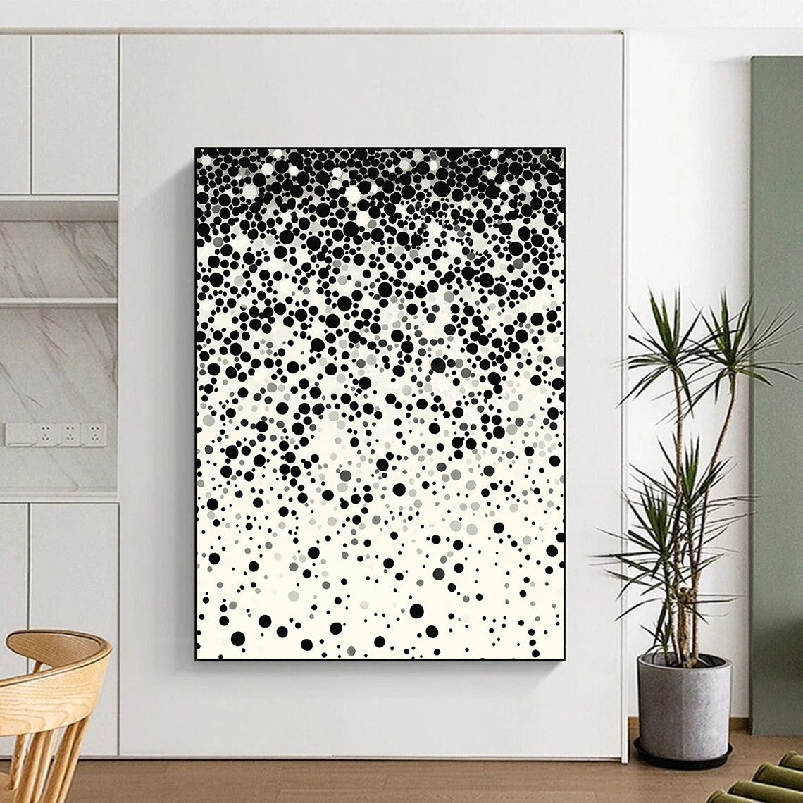 Black Dots Gradient on Light Background - “Subtle Dot Transition” Painting On Canvas HB225