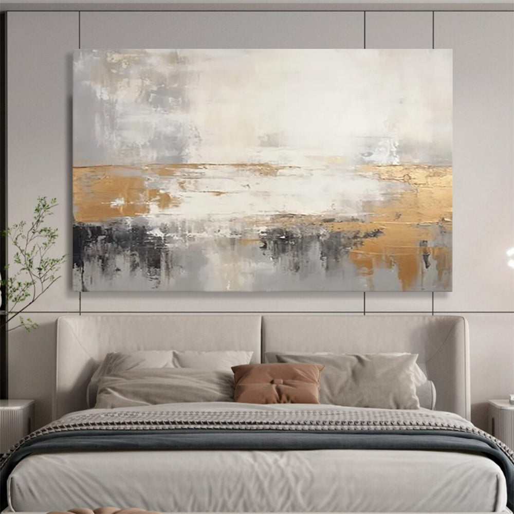 Gold - Gray Abstract Horizon - Luxe Bedroom Art DLZ108