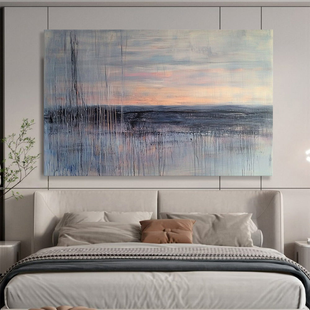 “Muted Sunset Landscape” - Gray, Pink, Orange, Abstract Dusk - Expressive Acrylic Painting HB1500