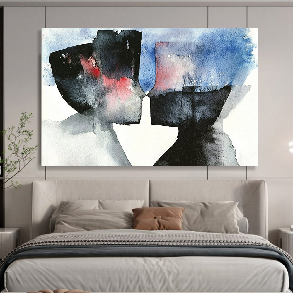 “Abstract Watercolor Faces” - Black, Gray, Red, Blue, Blended Facial Shapes - Abstract Watercolor HB1771