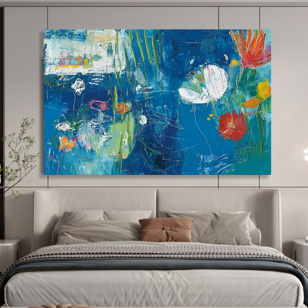 “Blue Floral Abstract” - Blue, Colorful Flowers, Abstract Garden HB1128