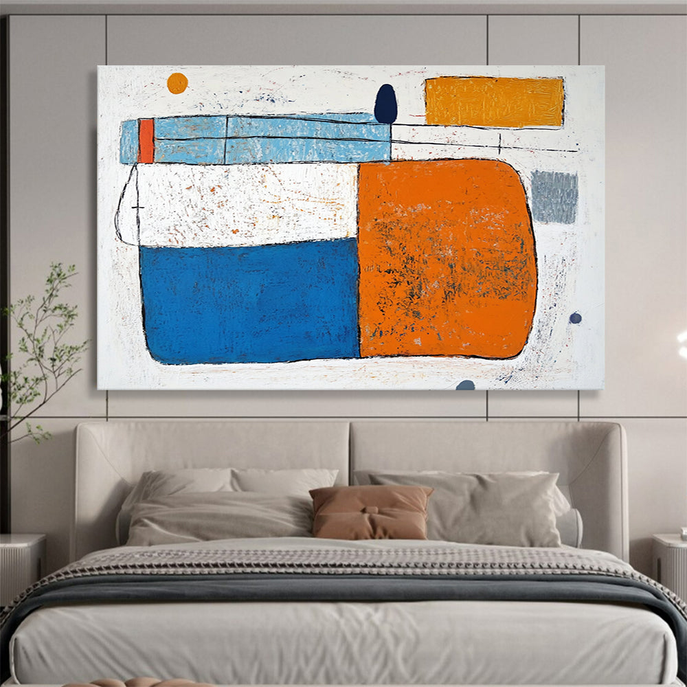 “Colorful Geometric Abstract” - Blue, orange, white, gray, yellow; Colorful geometric abstract shapes; Acrylic Painting On Canvas HB1255