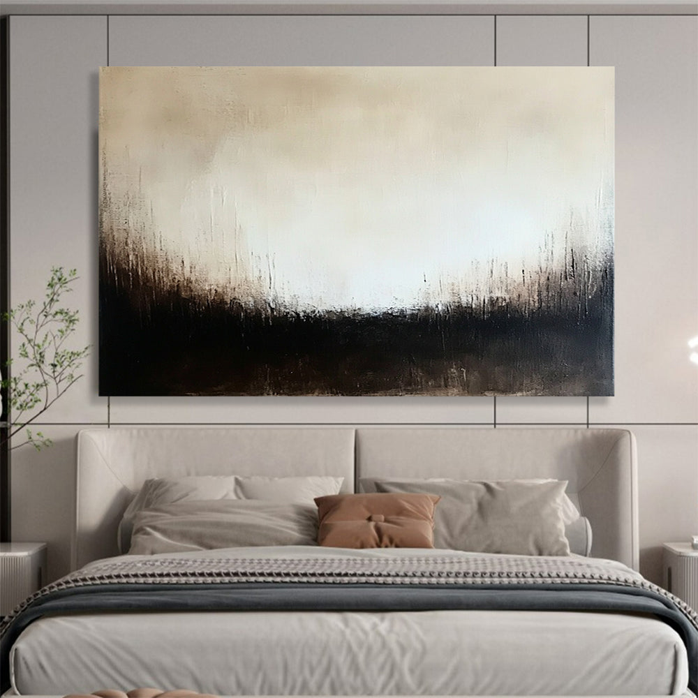 “Monochrome Textured Abstract” - Beige, Black, Subtle Textures, Minimalist Painting On Canvas HB0902
