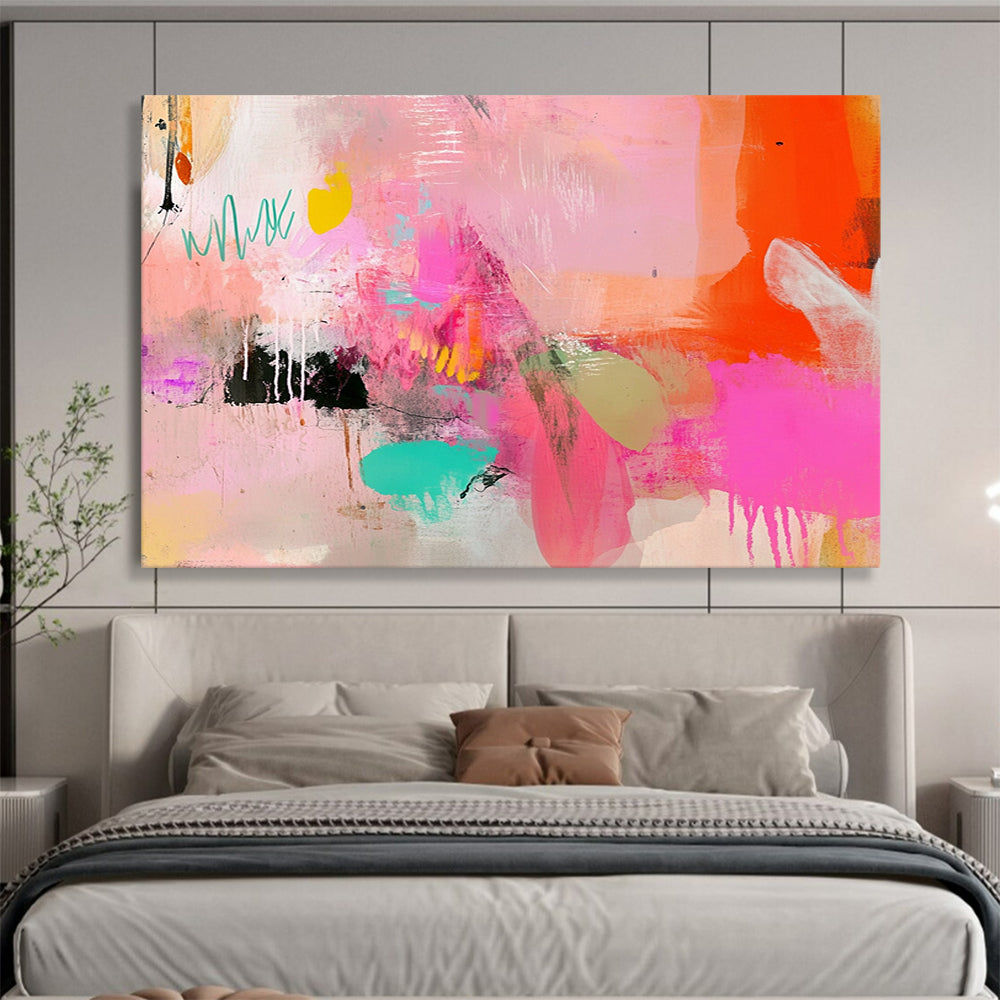 “Vibrant Pink Abstraction” - Pink, Orange, Teal, Expressive Strokes - Abstract Acrylic Painting HB1533