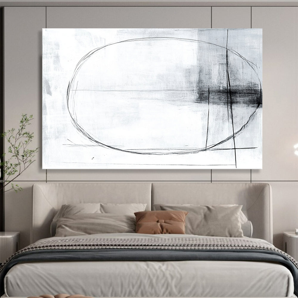 “Minimalist Lines” - Black, White with Simple Geometric Lines - Abstract Charcoal Drawing HB1344