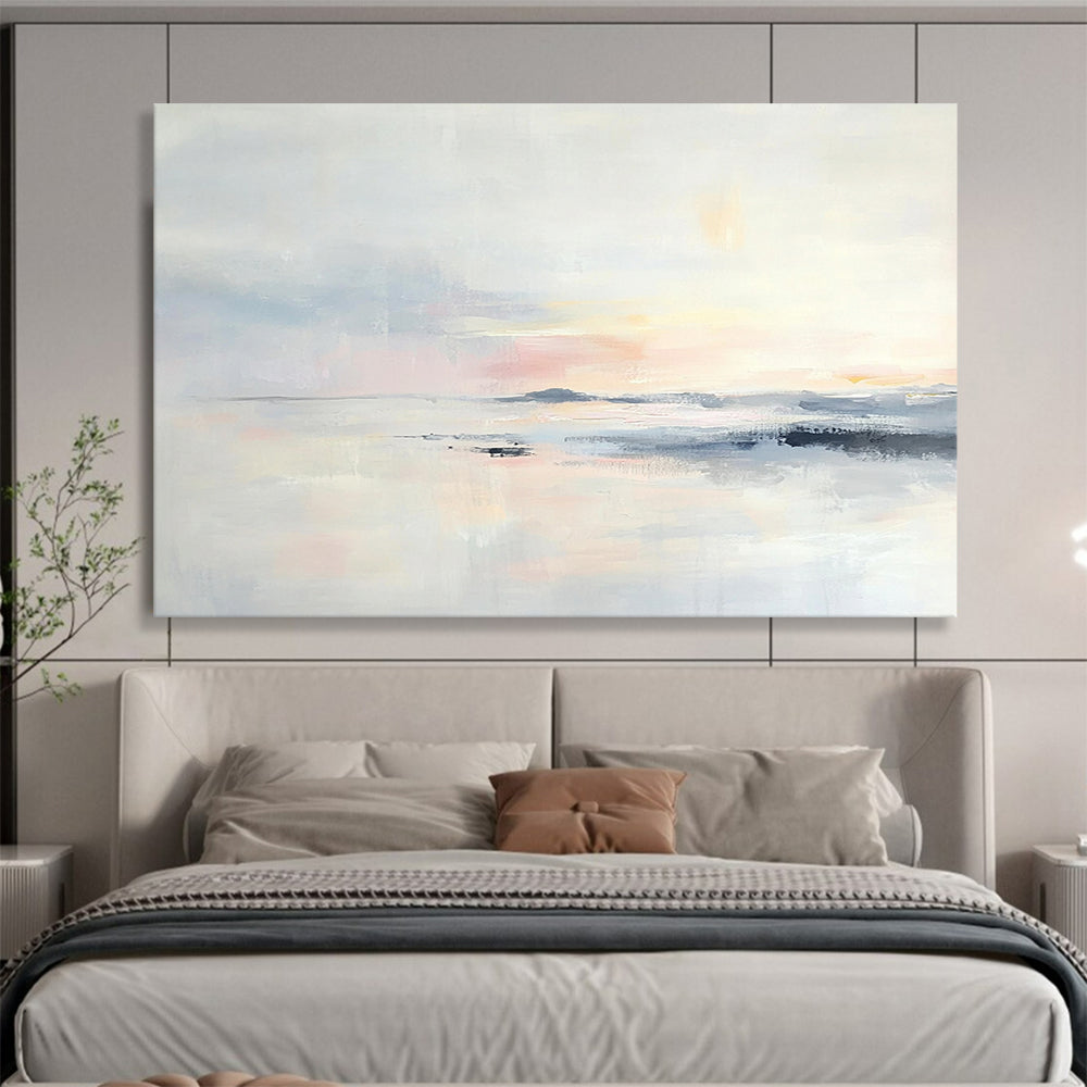 “Pastel Sunset Lake” - Pink, Blue, White, Dreamy Sunset and Reflective Water Painting On Canvas HB0923