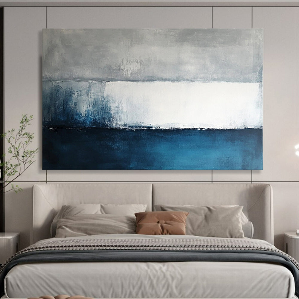 “Gray - Blue Abstract Horizon Lines” - Gray, Blue, White, Horizon Lines Painting On Canvas HB0832