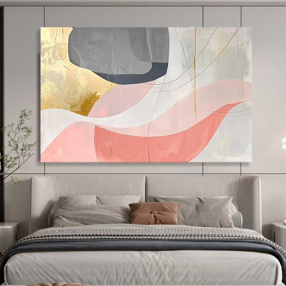 “Elegant Color Swirls” - Gray, Pink, Gold, Abstract Swirl Painting On Canvas HB0714