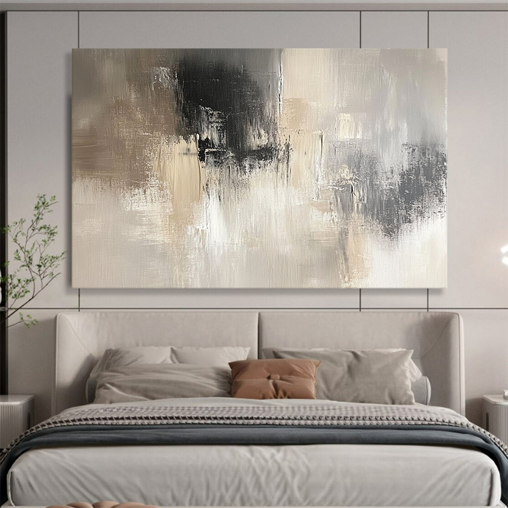 “Neutral Gray Abstract” - Beige, Gray, White, Subtle Abstract Textures Painting On Canvas HB0965