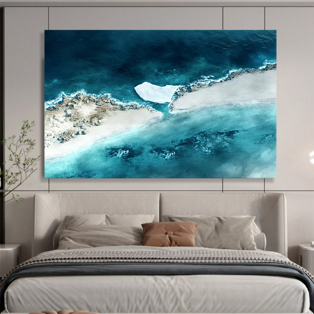 “Aerial Iceberg” - Blue, White, Beige with Iceberg and Coast - Aerial Photography HB1356