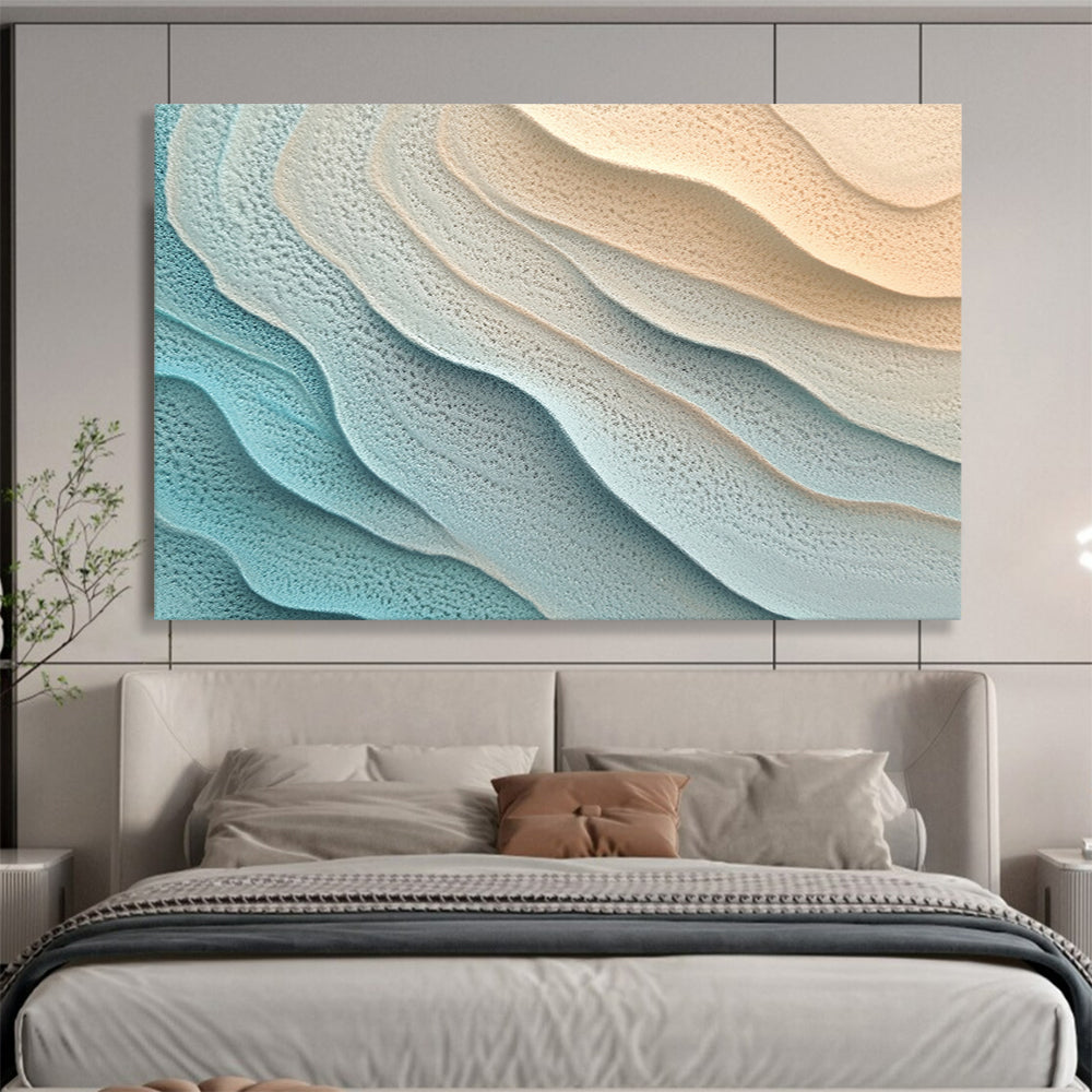 “Light Blue - Beige Textured Wavy Layers” - Abstract Textural Painting On Canvas HB0513