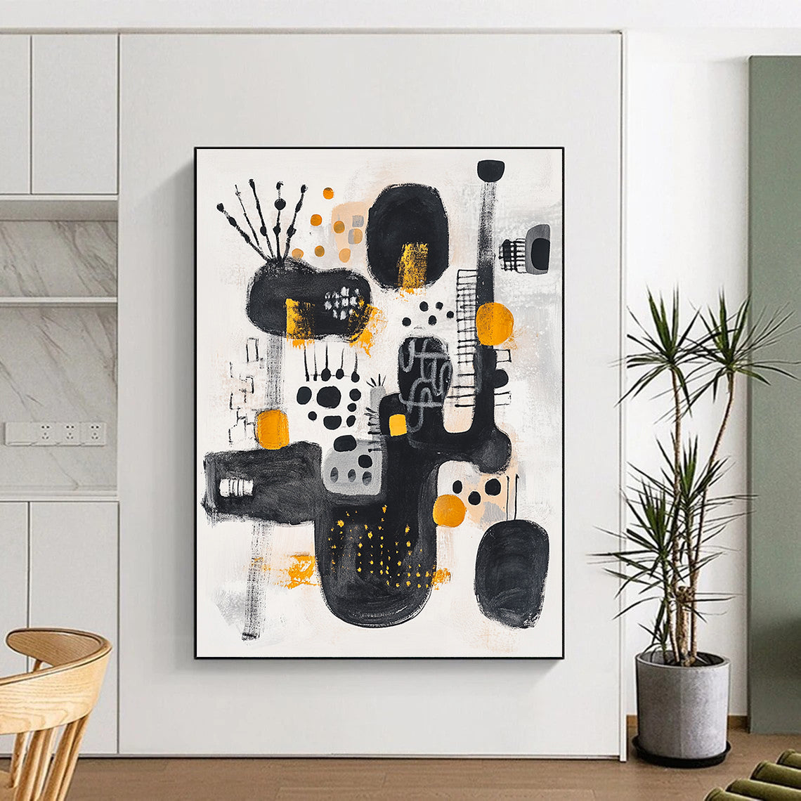 Black, White, Gray and Orange Abstract Composition "Urban Pulse" Painting On Canvas HB324