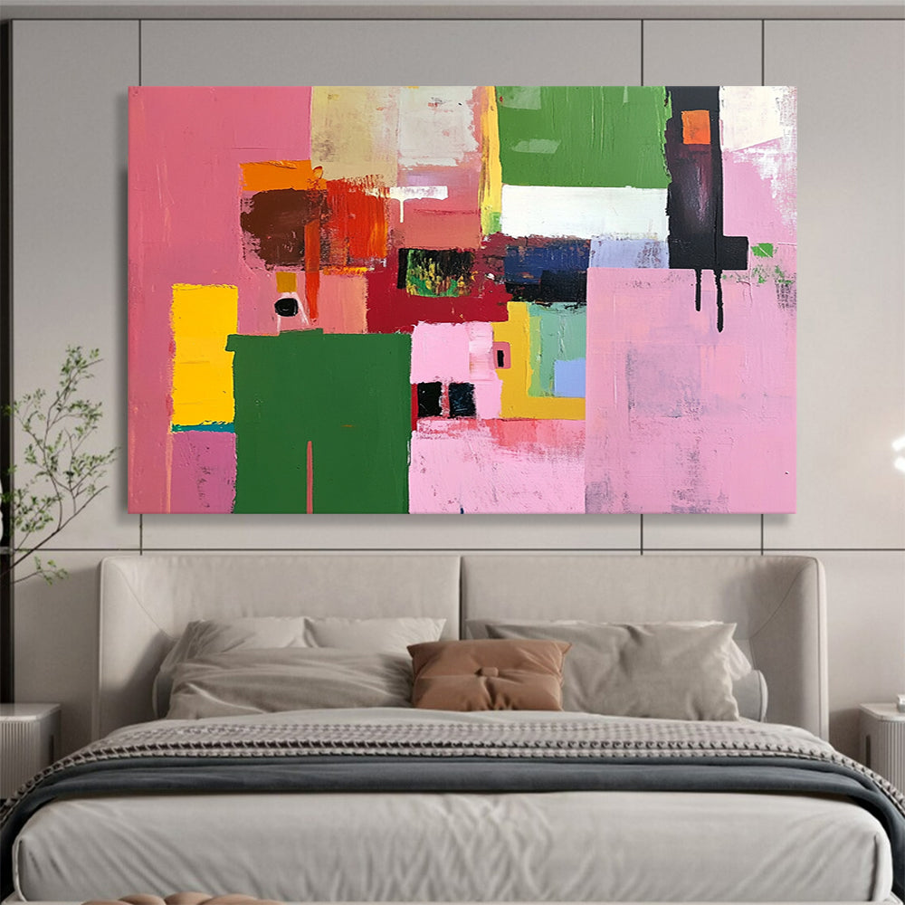 “Colorful Geometric Blocks” - Pink, Green, Yellow, Abstract Shapes - Acrylic Painting HB1487