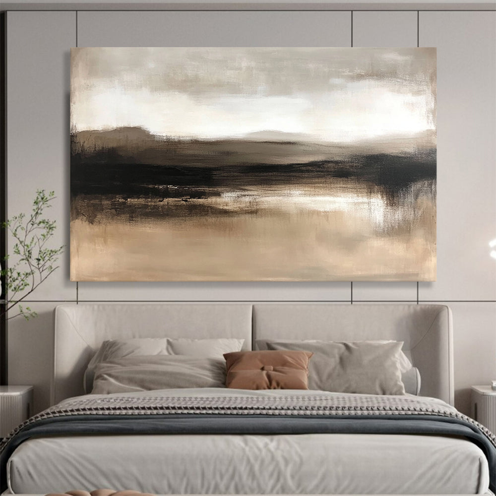 “Misty Earth Tones” - Warm Browns and Muted Grays, Hazy Landscape with Water Reflection Painting On Canvas HB0907