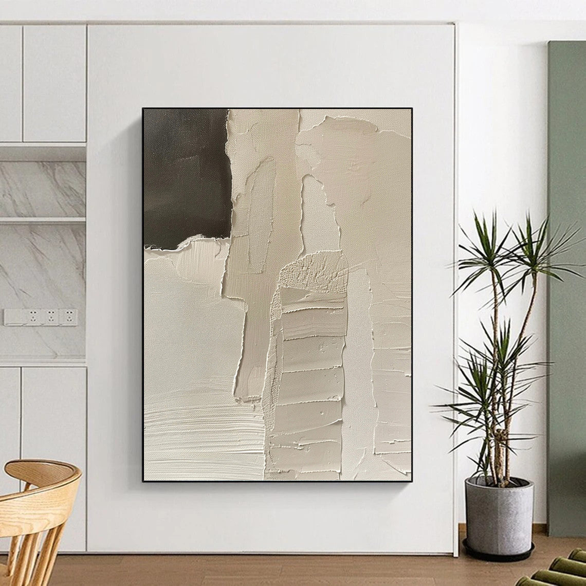 Designer - Inspired Elegance: Hand - Painted Textured Canvas Mural for Living Room & Hotel Lobby DKH1162