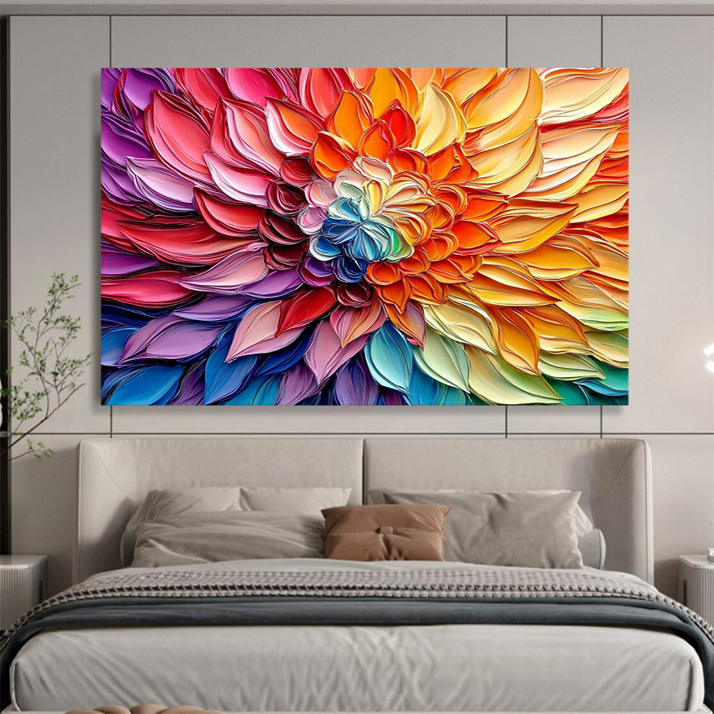 “Textured Rainbow Flower” - Multicolor, Textured Flower Painting On Canvas HB0745
