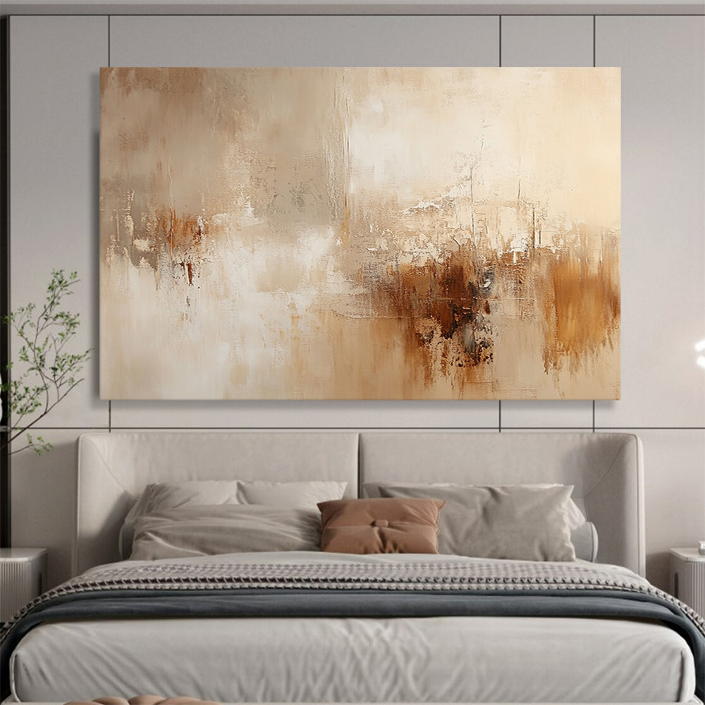 “Beige Brown Abstract Textures” - Beige, Brown, Gray, Textured Forms - Painting On Canvas HB1426