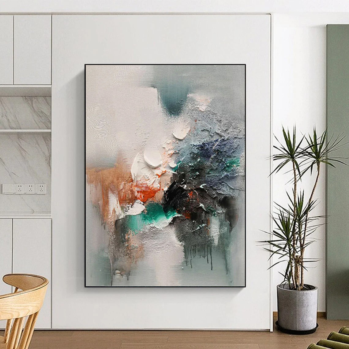 Extended - Height Vertical Hand - Painted Textured Custom Abstract Elegy for Bedroom and Hotel DKH1572