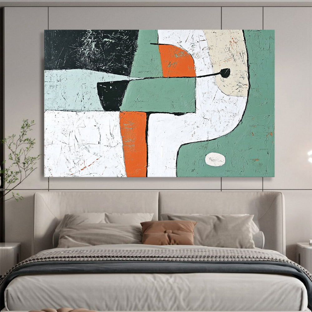 “Playful Shapes” - Green, Orange, White, Abstract Forms - Modernist Acrylic Painting HB1529