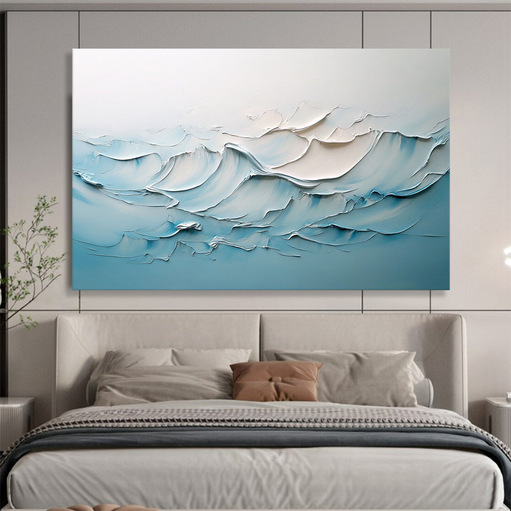 “Soft Wave Relief” - Blue, White, Textured Ocean Waves Painting On Canvas HB0730