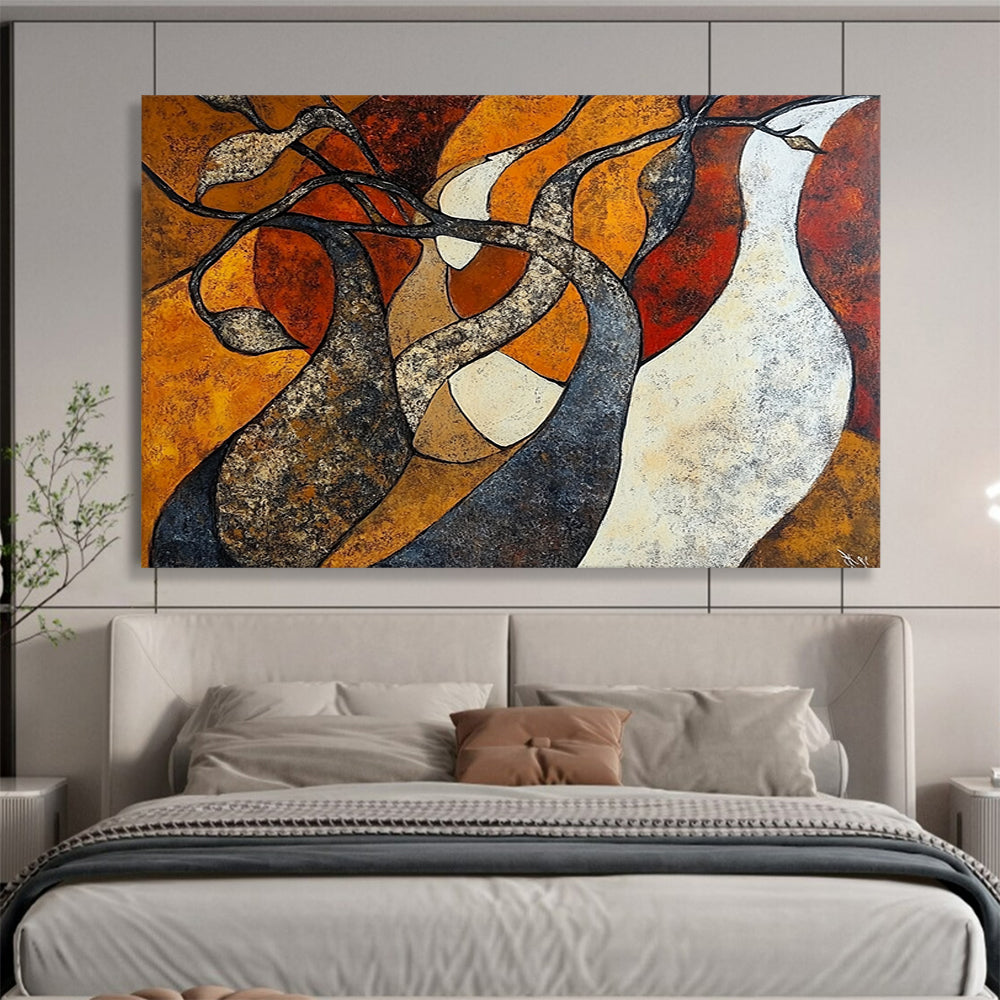 “Abstract Tree Forms” - Orange, brown, twisted trees, Abstract Painting On Canvas HB0565