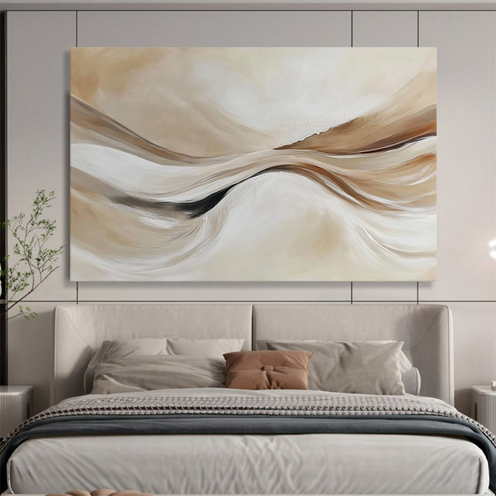“Beige Flowing Waves” - Beige, White, Abstract Curves - Minimalist Acrylic Painting HB1489
