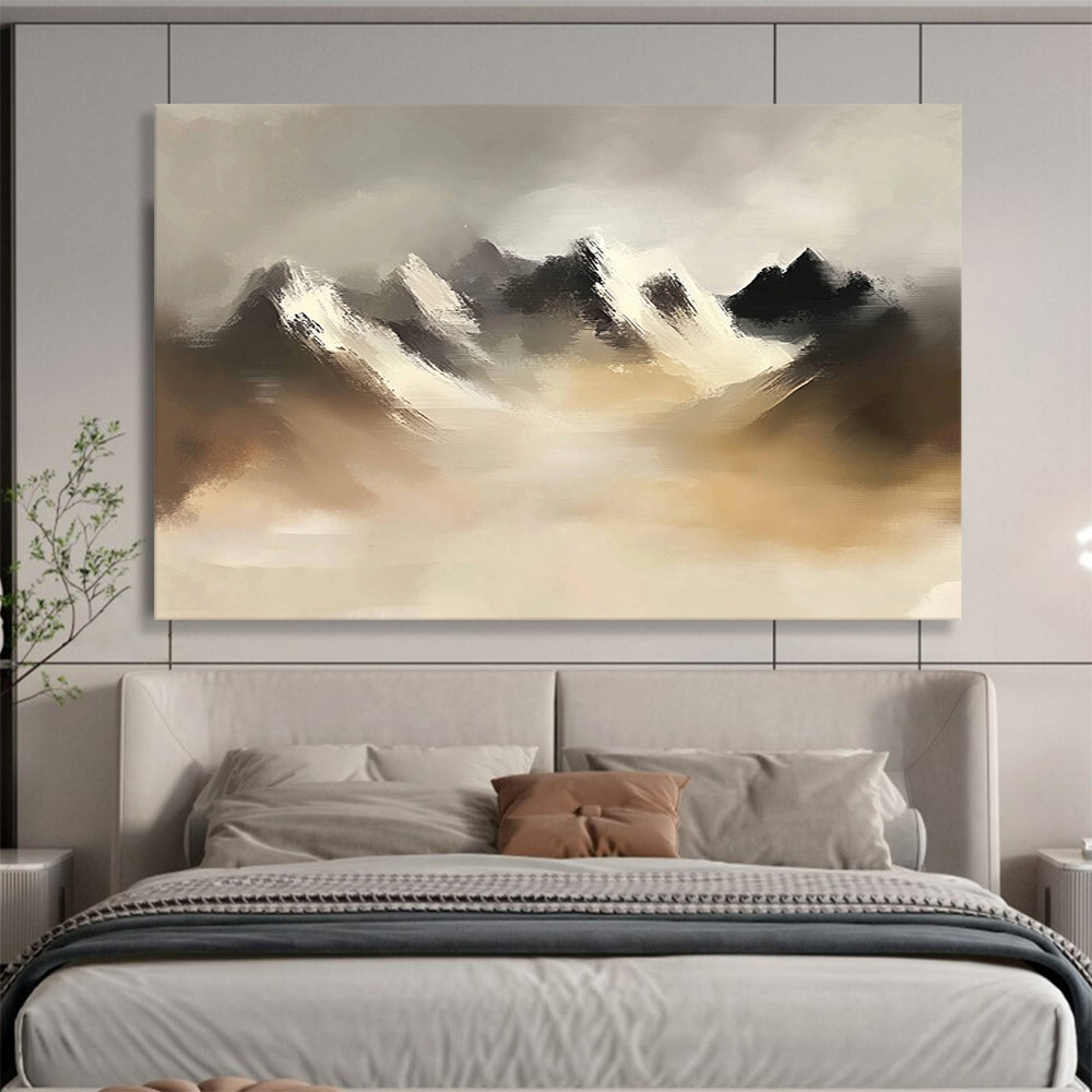 “Misty Mountain Peaks” - Gray, Brown, White - Abstract Misty Mountains - Acrylic Painting HB1315