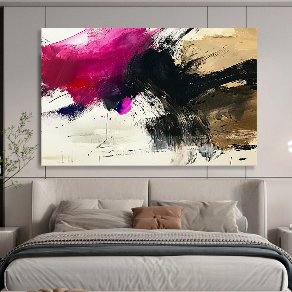 “Vibrant Abstract Splashes” - Pink, Black, Purple, Dynamic Abstract Splashes Painting On Canvas HB0970