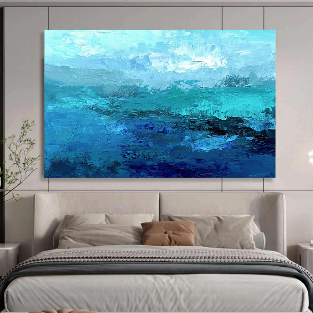 “Ocean Depths in Blue” - Shades of blue; Abstract ocean waves; Impasto Oil Painting On Canvas HB1186